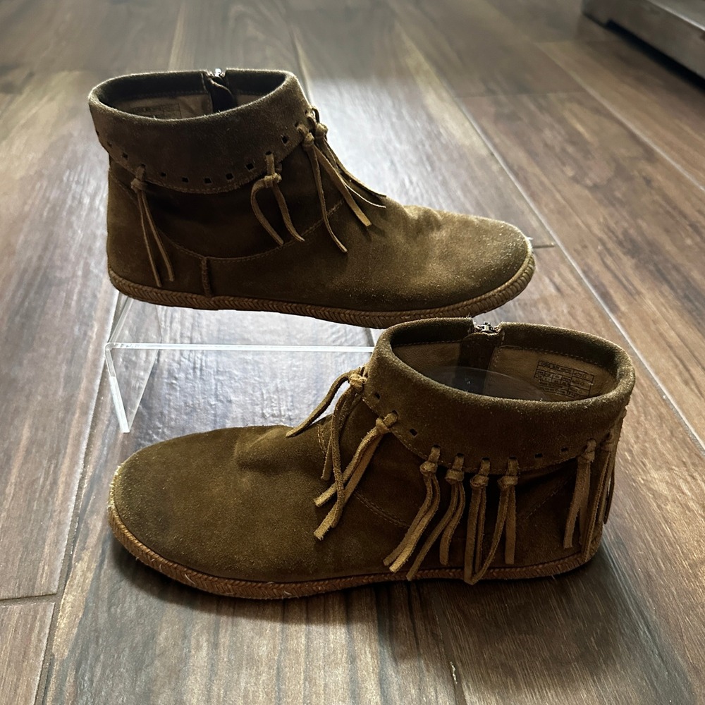 UGG Australia Juliette Olive Green Suede Fringe Ankle Boots 1007753 Womens 10